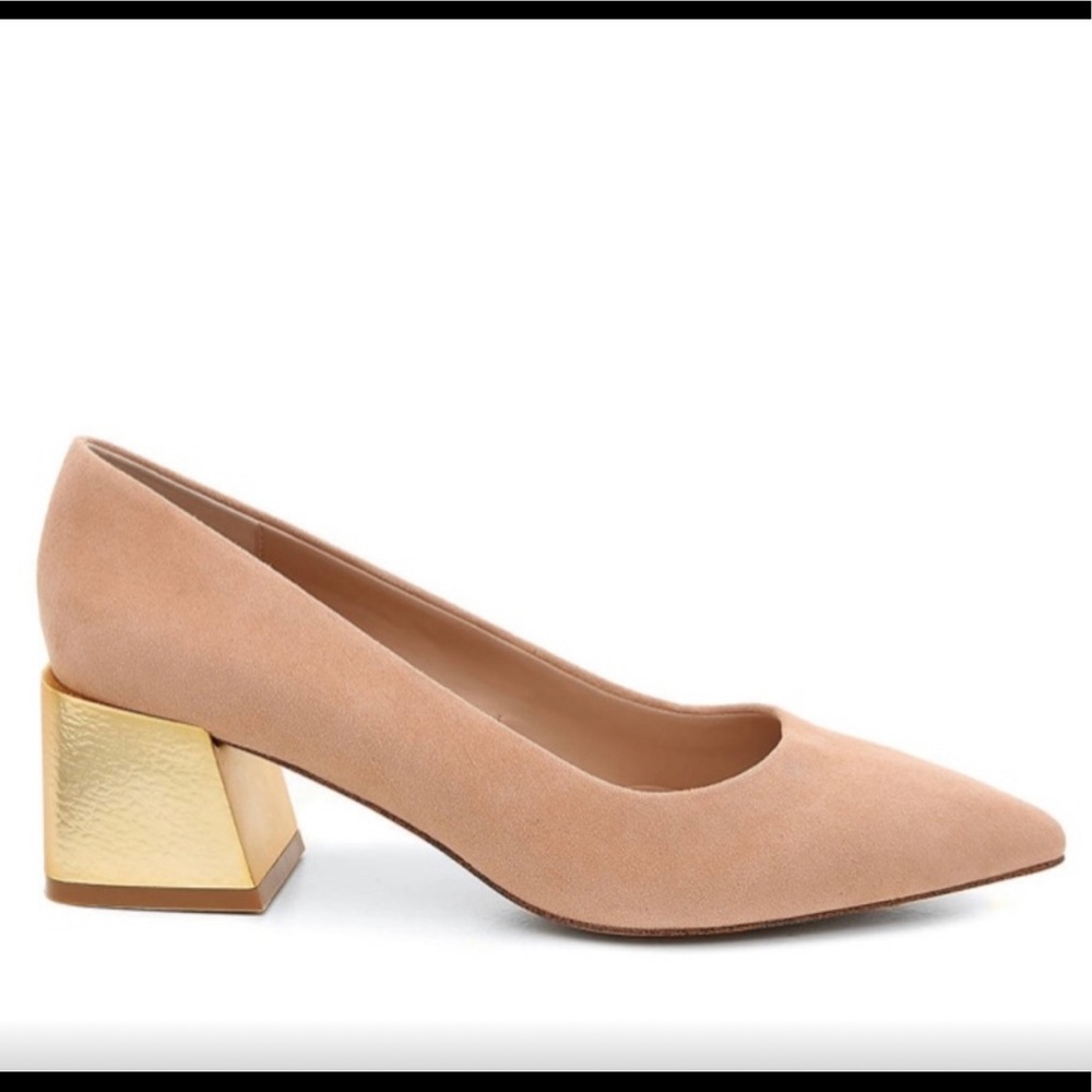 Bleecker & Bond Yasmin Gold Heel Pointed Toe Pump in  Blush 9.5